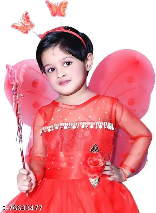 Red party dress with heart design and butterfly decoration
