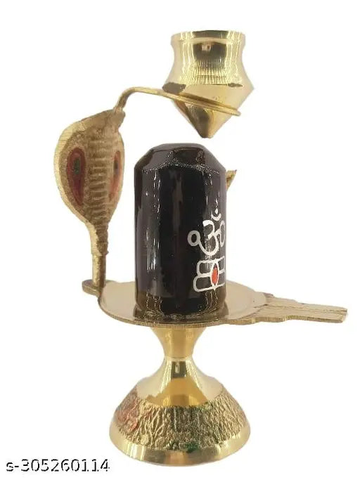 Brass Shivling idol with lota, 7cm x 10cm x 6cm, traditional Indian artwork for home decor, puja items