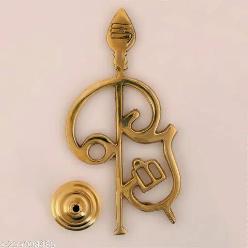 Golden brass Murugan Om Vel Idol with Tamil Om, intricately detailed, 4 inch high for pooja or home decor