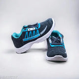 Gray shoe with blue laces and a stripe pattern, suitable for casual wear