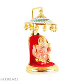 Gold Plate Ganesh Idol with Divine Stand - Exquisite decor for car, office, or home. Elegant golden symbol of spirituality and faith