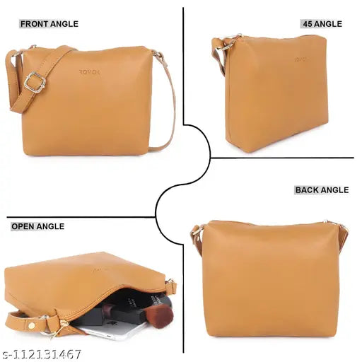 Stylish sling bag for women, tan leather with adjustable strap