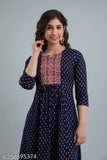 Blue anarkali dress, long sleeves, printed design