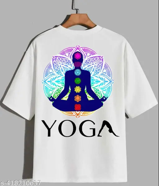 White polyester International Yoga Day printed half sleeves t-shirt for men and women, perfect for yoga enthusiasts worldwide