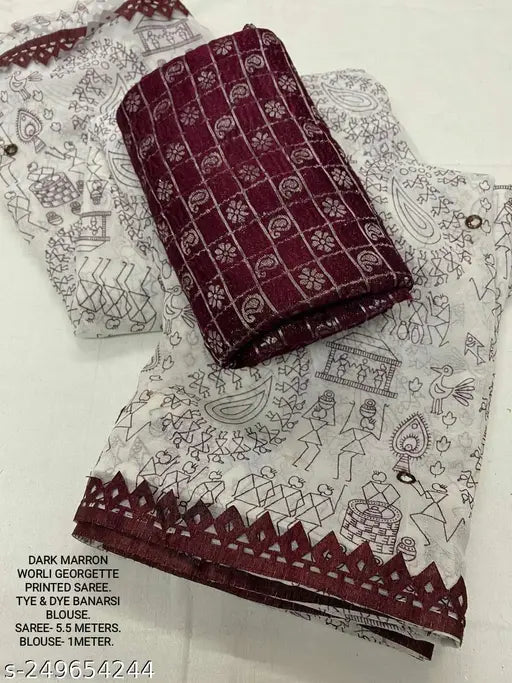 Khajuri Warli latex saree with embroidered paisley design, size 6