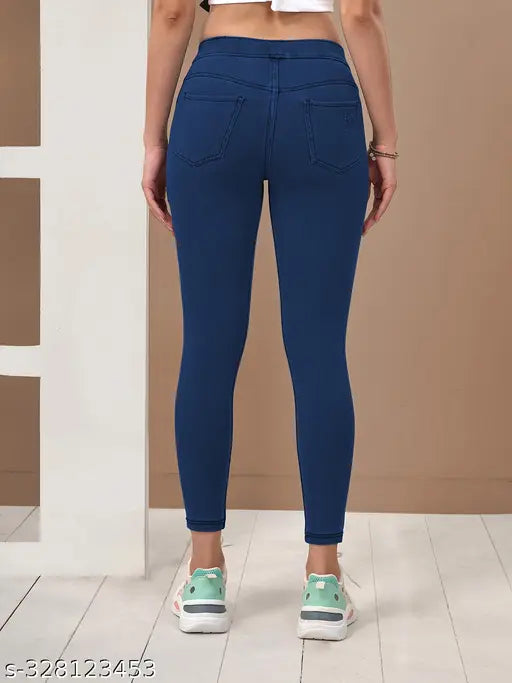 Blue mid-rise women's Flexi Denimz, cotton-rich knitted fabric for versatile style and comfort. Made in India