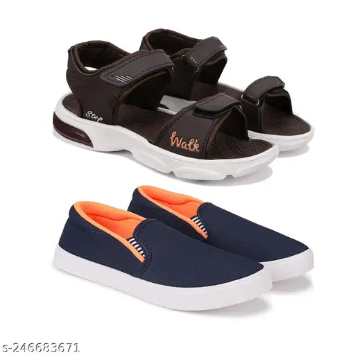 Brown sport sandals with black straps and buckle, blue lining