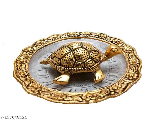 Metal oxide tortoise turtle plate, Feng Shui decor showpiece for home, symbolizes long life & stability, Indian origin (13.5cm x 7cm x 13.5cm)