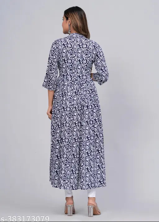 Rayon printed ensemble kurti, trendy three-quarter sleeve girls' top, Indian origin, size S-XXXL