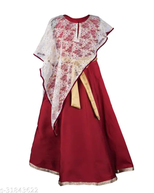 Silk blend net dress for kids party wear, modern classy girls frocks India