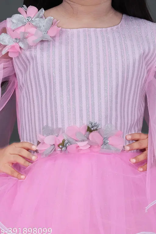 Embellished net girls dress, three-quarter sleeves, 1-2 years size: 23in bust, 20in length