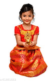 Indian art silk printed lehenga with stitched net, includes belt, tikka, chain, and earrings - 0-1 years