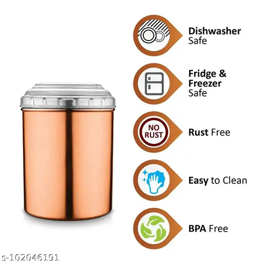 4 PCS Stainless Steel Canister Set in Copper Color with White Color PC Lids -4Pcs Set
