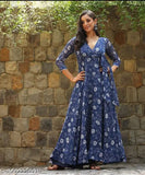 Trendy floral print rayon anarkali kurta, three-quarter sleeves, casual and formal wear for women