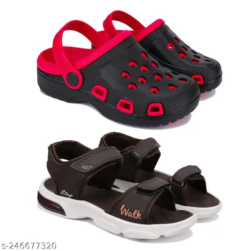 Red and black Bersache comfort casual boys' sandals with multiple straps