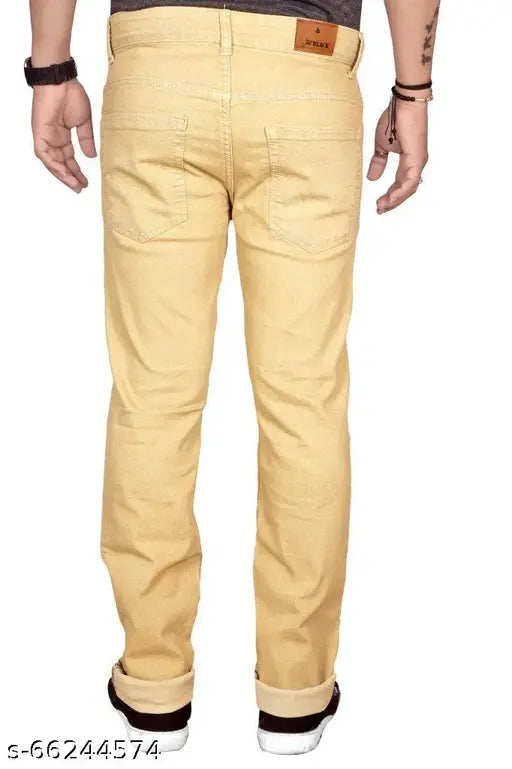 Black cotton straight brown jeans for men, regular fit with stretch, ice brown color, size 30x42 (India)