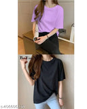 trendy cotton blend round neck half sleeve t-shirts for women, solid color, airplane theme, women's summer wear, India origin