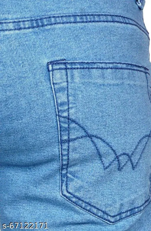 Just black men's straight light blue jeans, cotton solid, regular fit stretchable jeans on mannequin