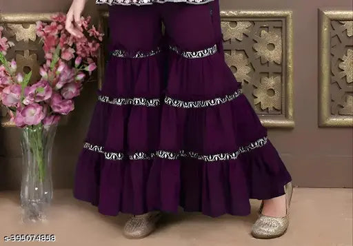 Embroidered crepe kids' girls Kurta & Sharara Set, A-line calf length with dupatta, trendy fashion for ages 7-8, India