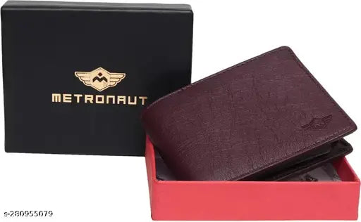 Brown faux leather men's formal travel wallet, 9 card slots, sleek design, classic biofold style