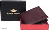 Brown faux leather men's formal travel wallet, 9 card slots, sleek design, classic biofold style