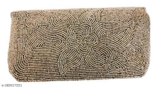 Steel grey beaded clutch purse