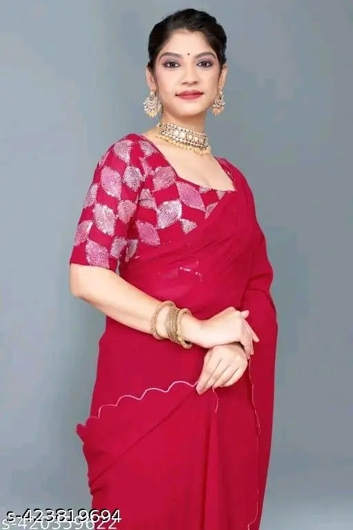 Georgette ari patti border saree with sequin accents and matching blouse