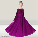 Indian children's formal net dress, long sleeves, beautiful gown for parties and casual wear. Size options available." (107 characters)