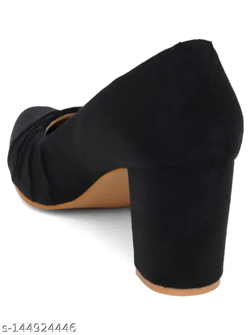 Black suede retro heel bellies for women, solid net pattern, ankle loop fastening, India-made footwear