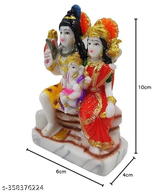 White, glass-like idol of Lord Shiva family with Shiv Parvati and Lord Ganesha, 13cm height