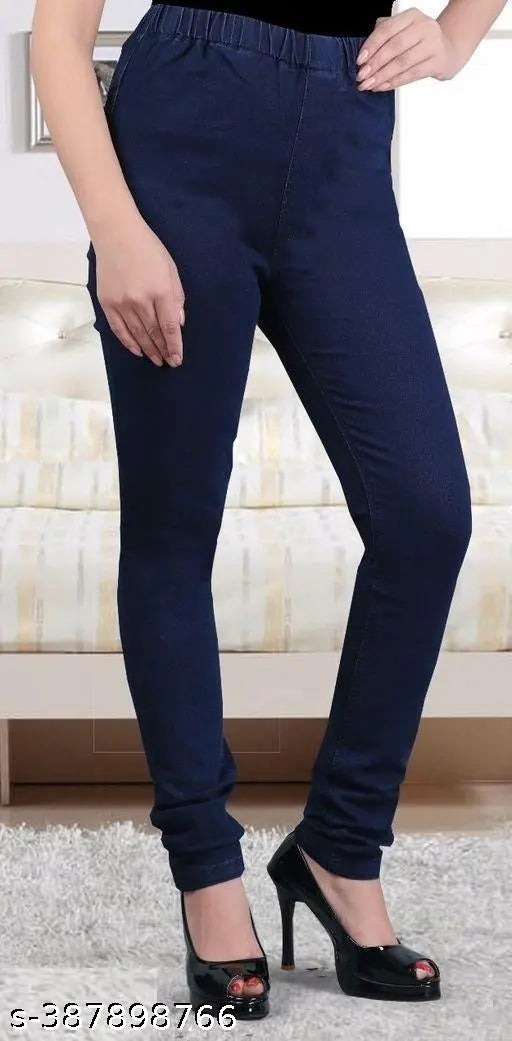 High waist denim straight fit jegging for women, solid pattern, available in sizes 28-44 inches