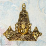 Metal Tirupati Balaji Sri Venkateswara idol, decorative showpiece - gold-toned metal, Indian temple gift item (16cm x 16cm x 0.5cm)