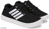 Black casual sneakers, lace up closure, white logo on side