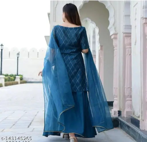Womens straight rayon kameez with sharara set for women's girls