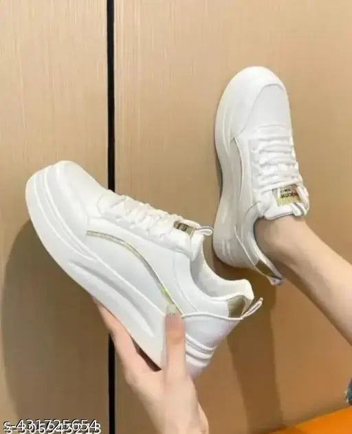 Stylish gold synthetic sneakers for girls, lightweight upper with lace-up fastening, durable PVC sole, ideal for active play