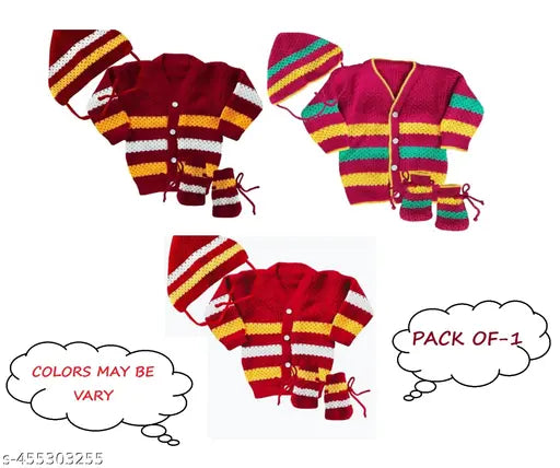 SL IMPEX Baby Sweater Cap Booties Set for Baby Boys & Baby Girl’s Unisex Winter Wear Woolen Pack of-1