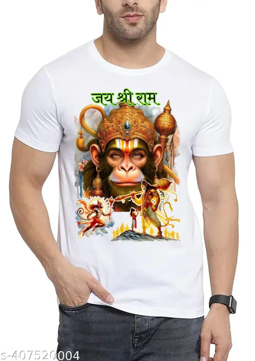 Hanuman Ji printed men's t-shirt in polyester, short sleeves, featuring vibrant Indian motif