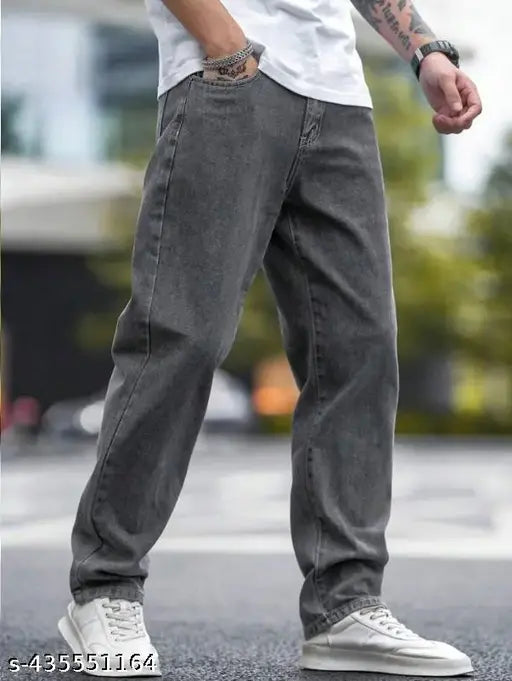 Cotton blend baggy fit jean for men, distressed clean look, mid rise, diagonal pocket, stretchable - size 30 (waist 31in, length 41in, hip 39in)