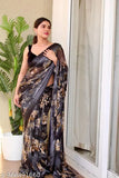 Multicolor Chiffon Sattin Patta Saree with Chiffon Unstitched Blouse, Indian ethnic wear