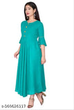 Green cotton round neck kurta with bell sleeves