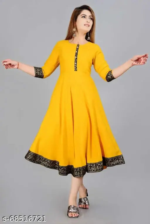 Rayon three-quarter sleeve solid kurti, Indian fashion for women's parties and events