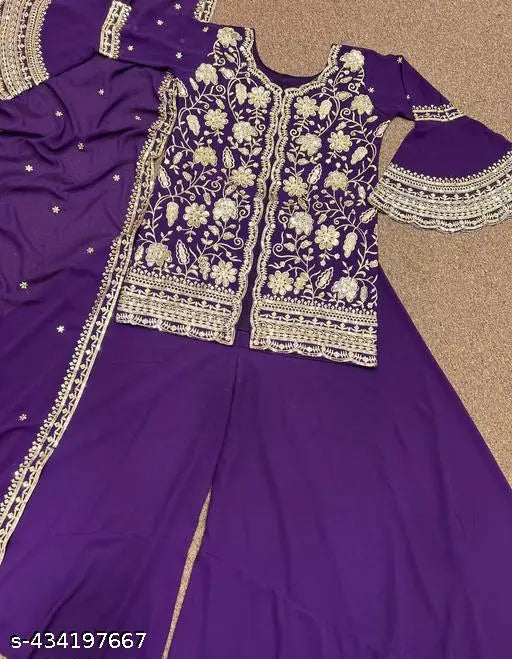 Purple traditional embroidered kameez and chudidhar with embellished borders
