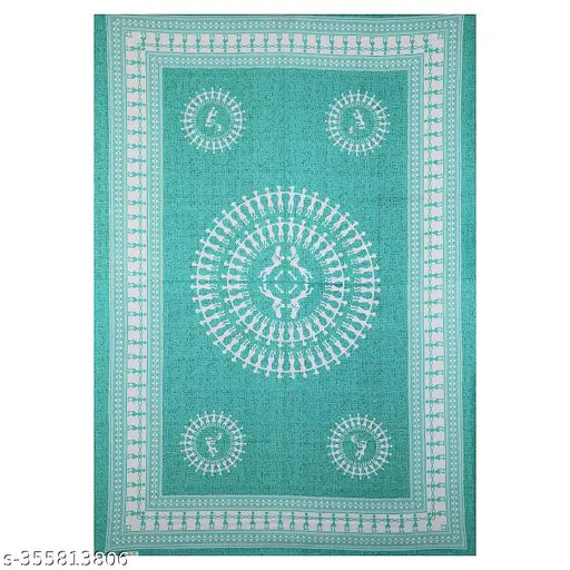 100 Cotton Jaipuri Bedsheet - Teal, Single Bed Sheet with Floral Print