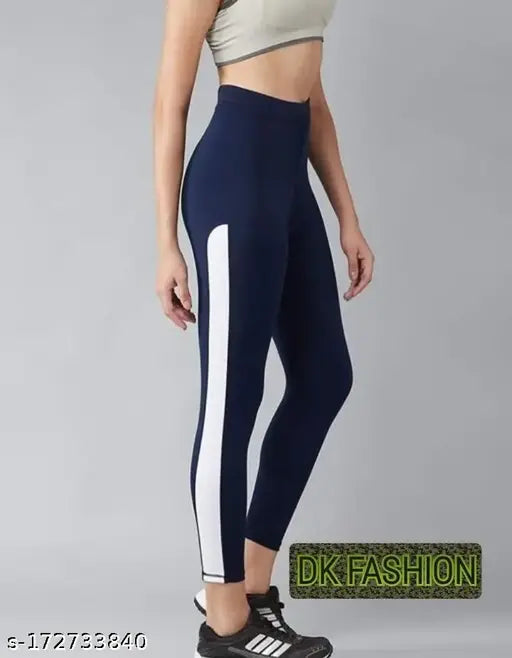 Blue solid tights activewear, high waist yoga leggings, 4-way Lycra fabric for women