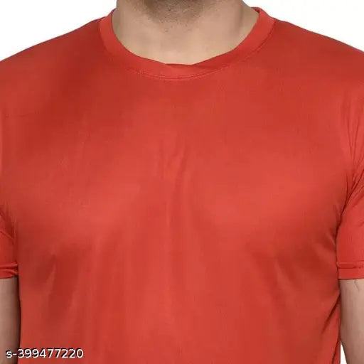 Red cotton blend men's solid round neck half-sleeve T-shirt, featuring short sleeves and a distinct design for a modern twist on classic style. Available in sizes M, L, XL, XXL (Chest Sizes: 38in, 40in, 42in, 44in; Length Sizes: 27.5in, 28in, 28.5in, 29in) made in India