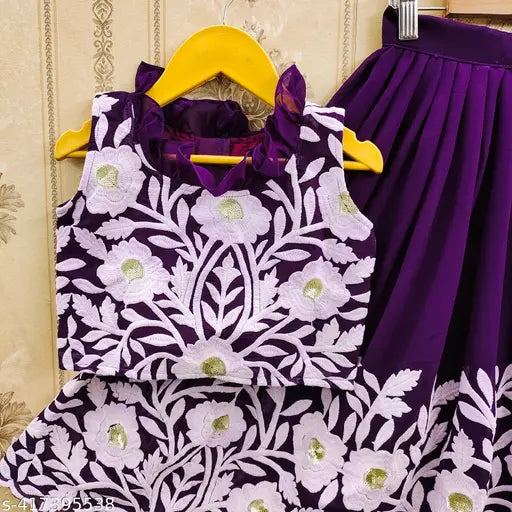 Georgette embroidered chaniya choli for kids, vibrant Indian wear in various sizes (2-3Y, 3-4Y, 4-5Y, 6-7Y, 7-8Y)