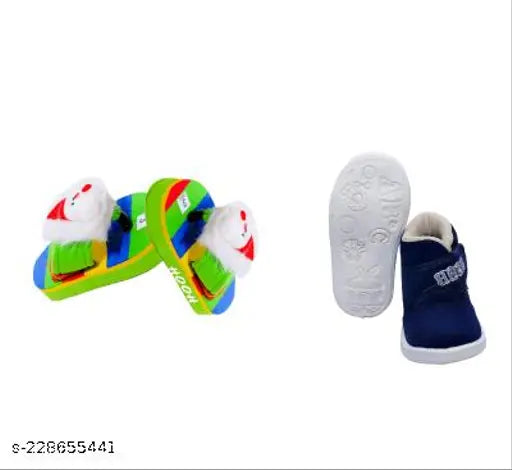 Canvas and rubber new born baby shoes & slipper combo, embellished net design, 0-3M, 3-6M, 6-9M - Indian origin