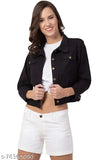 Solid cotton jacket for women, sophisticated design with regular collar, denim fabric, solid pattern, and front closure button