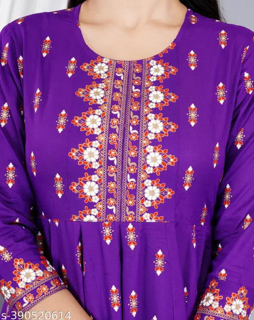 Rayon three-quarter sleeve ethnic kurta, printed combo, single sizes available S-XXXL