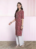 Printed crepe three-quarter sleeve kurti set with palazzos, women's casual wear from India